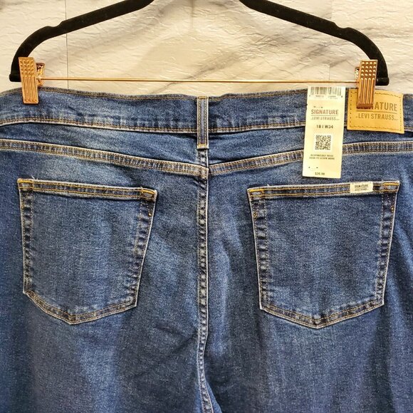 Levi Strauss Signature Jeans Women Size 18 Blue Stretch Denim Boyfriend Cuffs - Picture 5 of 14